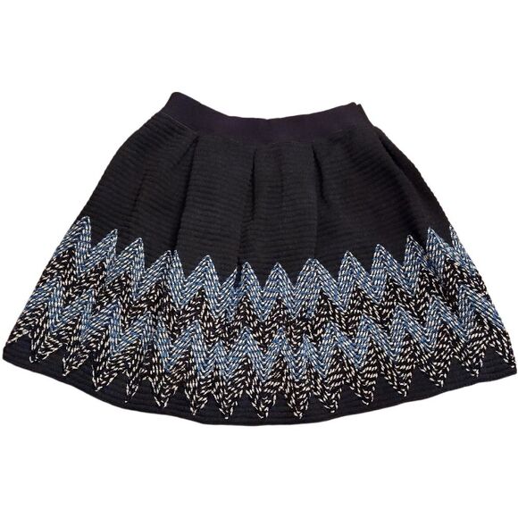 See U Soon, Flare Midi Knit Skirt, Size 6, Black w/ Blue & Silver Embroidery - Picture 2 of 8